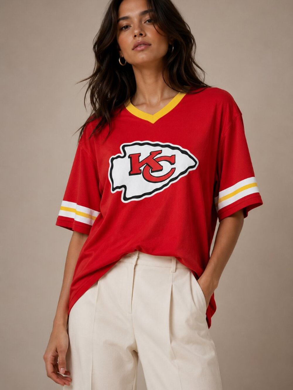 NFL Red Kansas City Chiefs Short Sleeve Tee with Yellow Trim